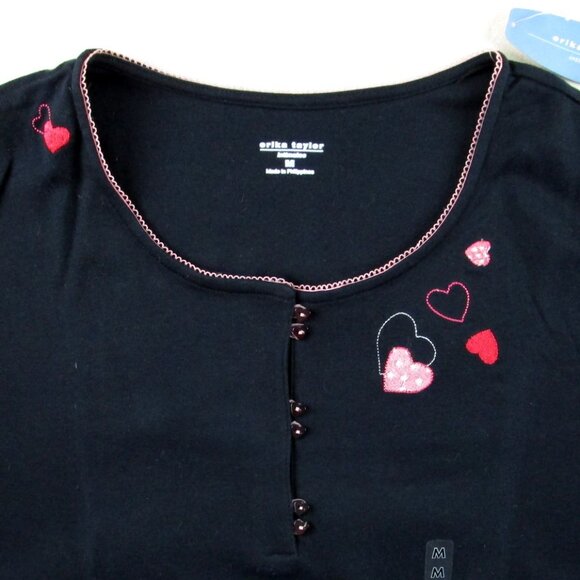 NWT Erika Taylor SS Black with Hearts Knee Length Nightgown, Medium - Picture 3 of 5